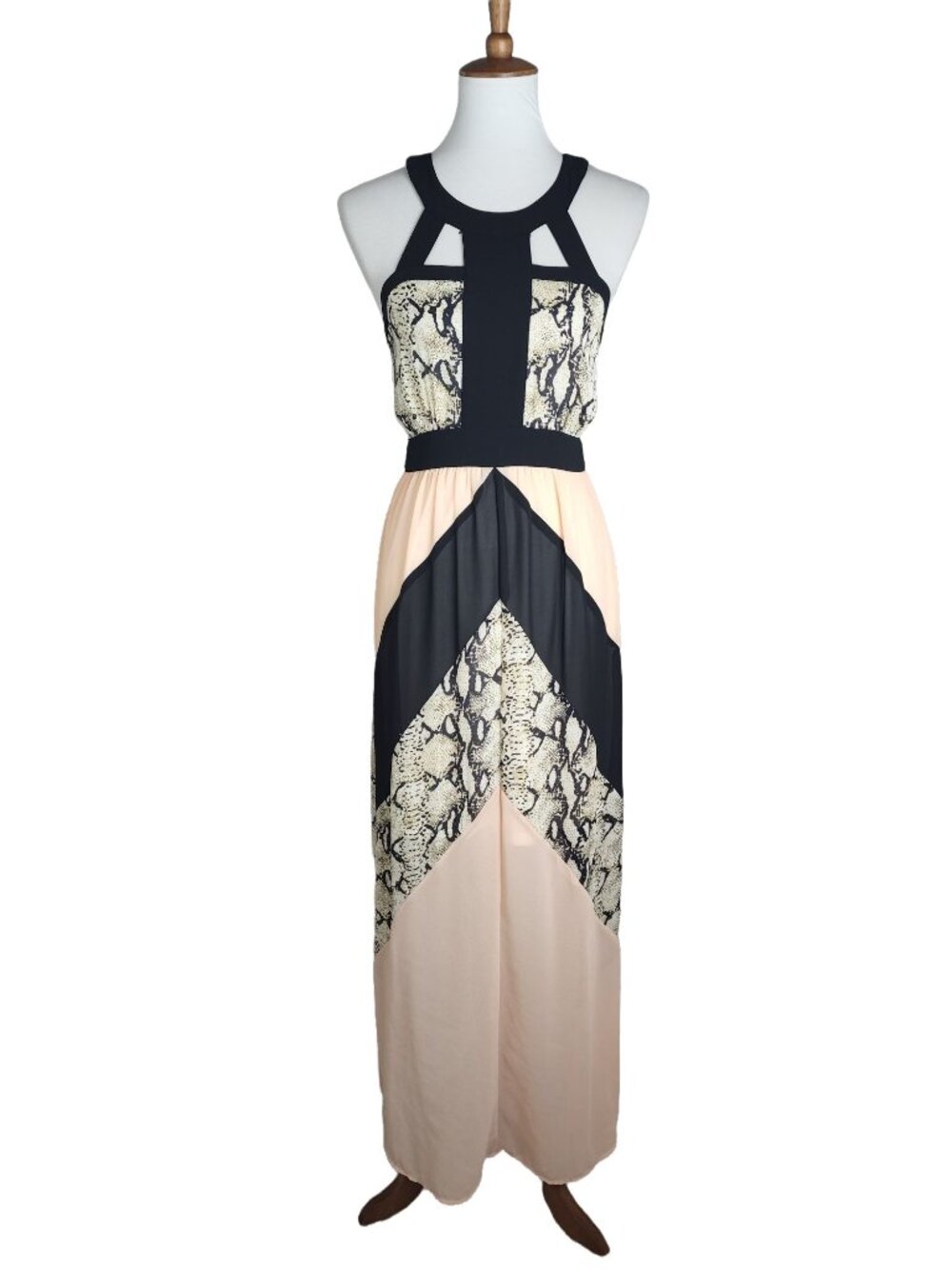 Flying Tomato Black Blush Chiffon Halter maxi dress Womens size Small NWT